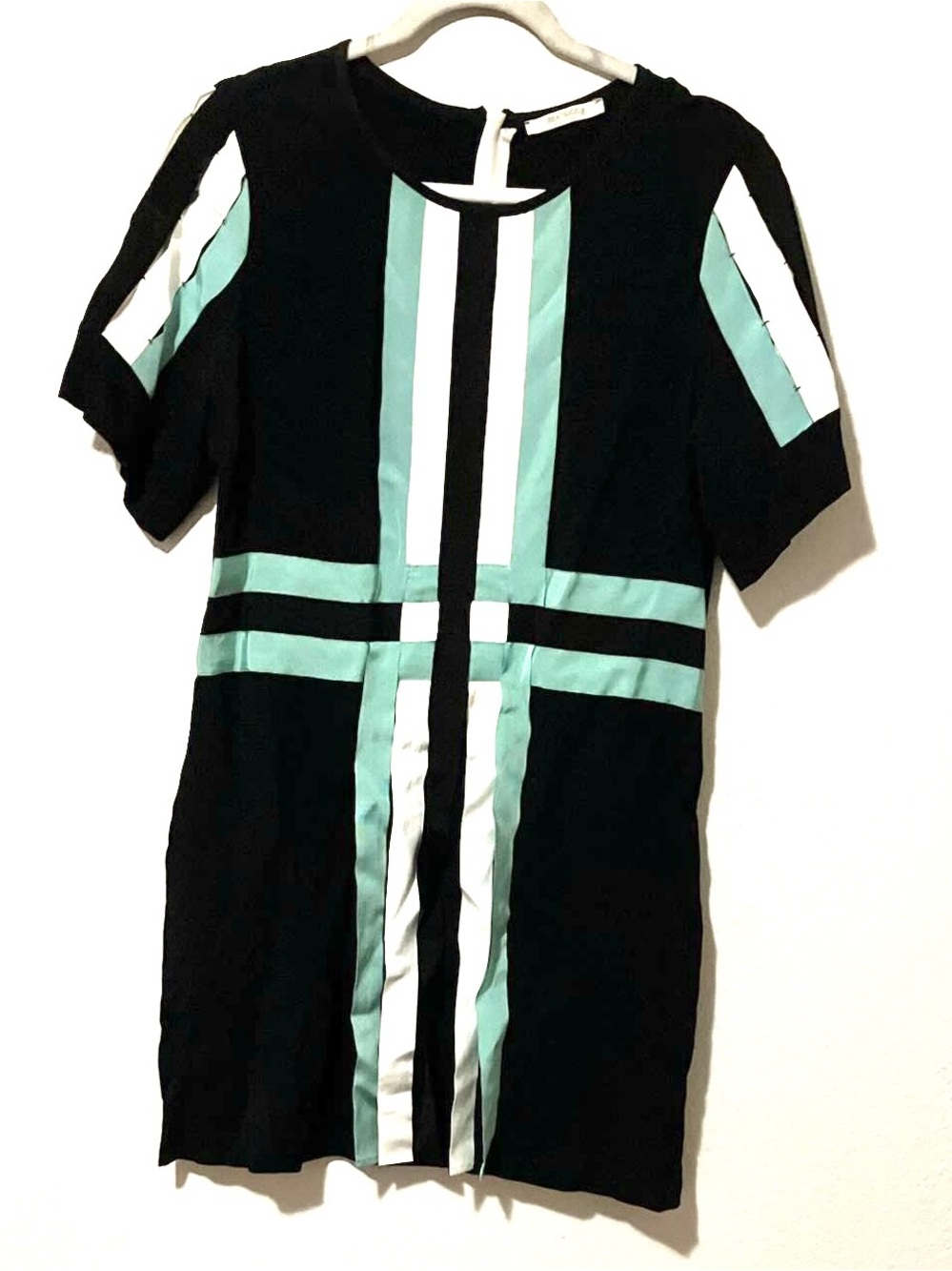 Beatrice B Abito Ribbon Front Sheath Dress Black Mint Green M $390 - Picture 2 of 7